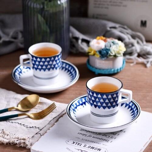 Vintage Handpainted Blue and White Coffee Cup with Saucer Porcelain Tea Latte Cup Set Kitchen Office Drinkware Retro Home Decor