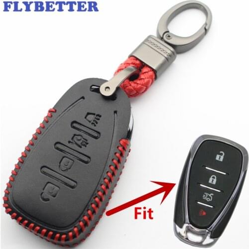 FLYBETTER Genuine Leather 4Button Keyless Entry Smart Key Chain Case Cover For Chevrolet Cruze/Malibu XL/Spark/Cmaro L478