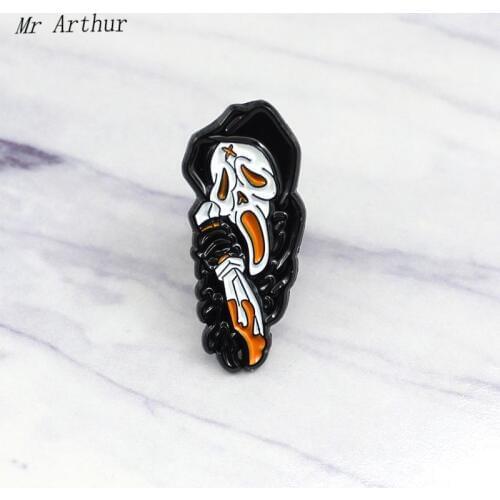 Ghost Black Robe Skeleton Enamel Pin Twist Devil Death Badge Brooch Backpack Clothes Lapel Pin Punk Jewelry Gift for Friends
