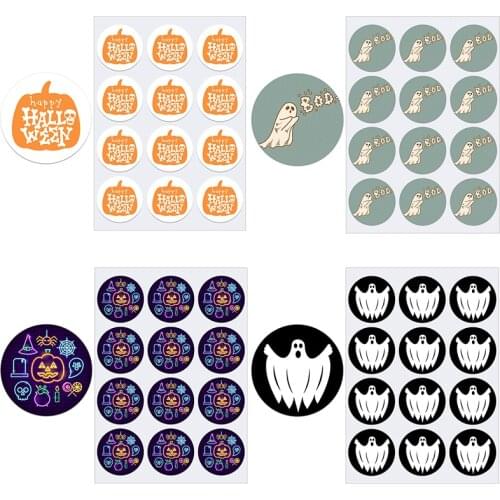Halloween Decoration Labels Seal Stickers Scary Happy Halloween Ghost or Pumpkin Face Cat Elf Witch Ghost Sealing Gift Sticker