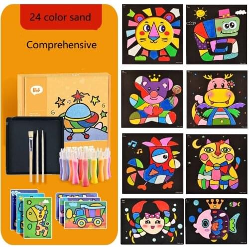 Kids Sand Painting Toy Suit 24 Color Bottles Diy Cartoon Sand Painting Toys Gift