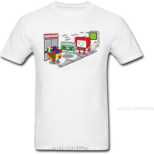Employment Office 2018 Cartoon T-shirt For Men Summer White Clothing Cube Cassette Phone Printed 80s Funny T Shirt