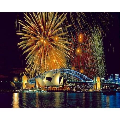Sydney Opera House Painting By Numbers Diy Oil Modern Scenery Living Room Decoration Painting Handmade Coloring Fireworks