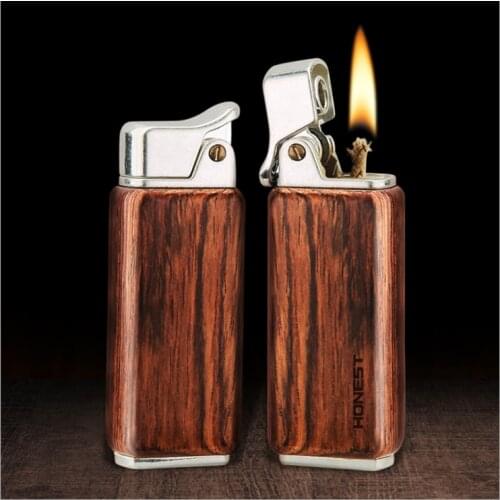 Genuine HONEST kerosene gasoline oil lighter new exterior personal creative retro refit wood shell pressure ignition 7.63cm 82g