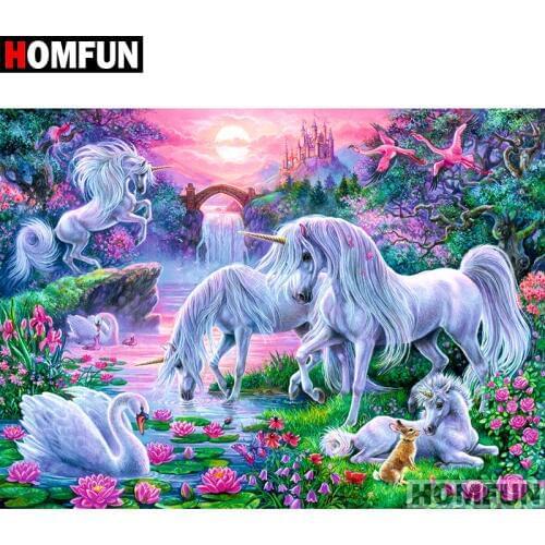 HOMFUN Square/Round Drill 5D DIY Diamond Painting "Unicorn Animals" Embroidery Cross Stitch Full Rhinestone Decor A07017