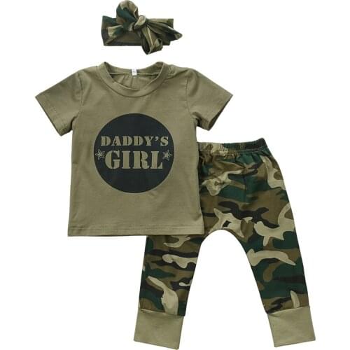 Summer Newborn Kids Baby Girls Boys Short Sleeve Top Camo Pants Headband Outfits Clothes Cotton Outfits Set roupa infantil