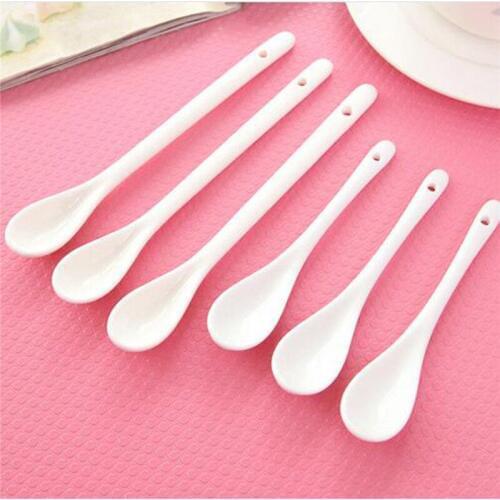 Small White Long Rice Dessert Soup Children Spoon Set Ceramic Kitchen Table Tools Tableware Kids Gift Spoons 2Pcs/Lot