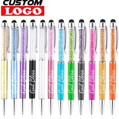50pcs/Lot Crystal Metal Ballpoint Pen Fashion Creative Stylus Touch for Writing Stationery Office School Gift Free Custom Logo