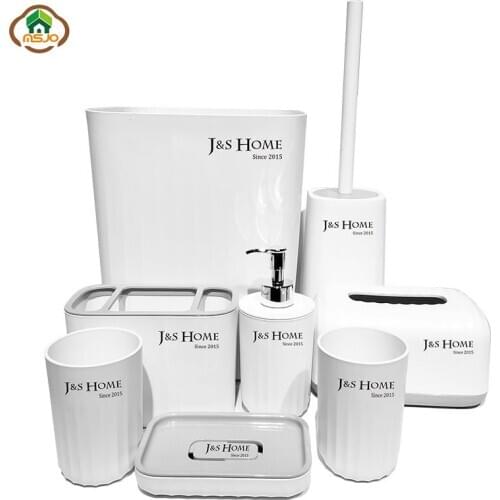 MSJO Bathroom Accessories Set Nordic Wave Series 8PCS/SET WC Plastic Household Tool Living Room Tissue Box Soap Tray Waste Bin