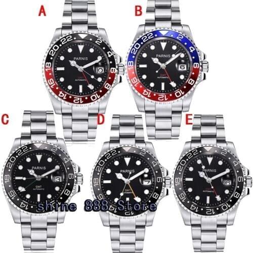 40mm PARNIS black dial luminous ceramic bezel Sapphire Glass Automatic men watch