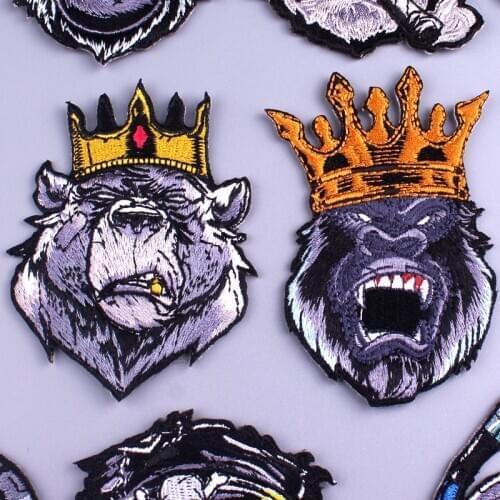 Bear/King patches For Clothes Punk Skull Embroidered Patches For Clothing Sticker On Clothes Biker Patch Stripe For Jacket DIY