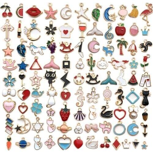 30pcs Mixed Pattern Color Drop oil Alloy Small Pendant Jewelry Accessories DIY Crafts Arts Earring Necklace Ornament Materials