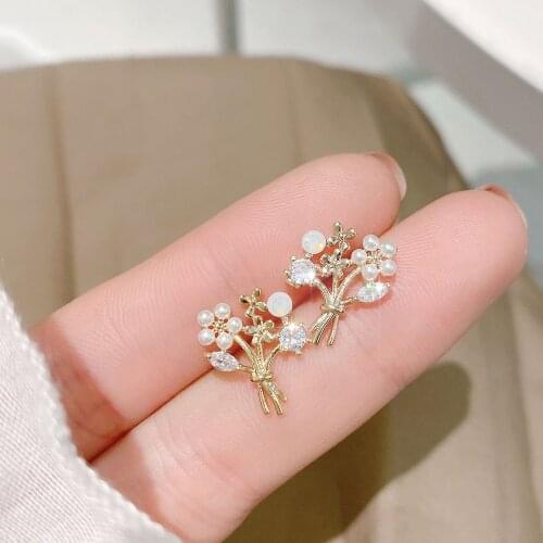 New Earrings for Women Zircon Pearl Christmas Tree Leaf 14k Real Gold Exquisite Stud Earring Pendant Korean Fashion Jewelry