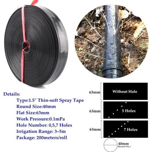 Wholesale 200m/Roll 0~7Holes 1.5" 40mm Thin-Soft Spray Irrigation Tape Water Hose Farm Greenhouse Watering Pipe Sprinklers