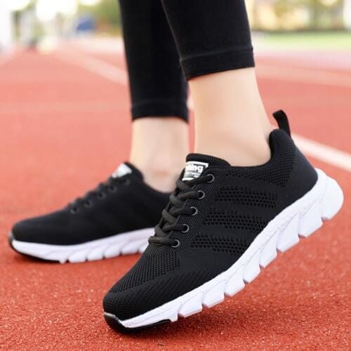 2019 FLARUT Autumn Breathable Running Shoes Women Ladies Black Mesh Lace-up Non-slip Light Sneakers Soft Outdoor Sport Gym Shoe