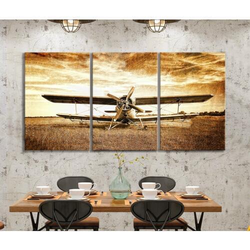 Retro Style Old Biplane Picture Wall Paintings Vintage Airplane Poster HD Wall Picture for Living Room Decor