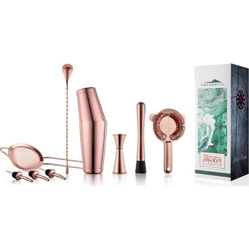 Premium Cocktail Shaker Kit - Bartender Set Includes Boston Shaker, Jigger, Spoon, Pourers, Muddler & Strainers