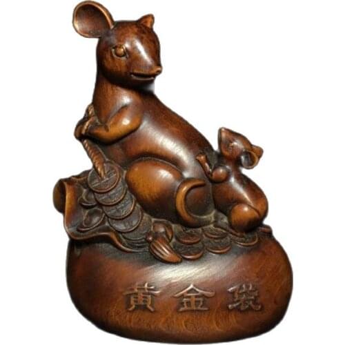 Boxwood carved golden rat bag ornaments of the year of the rat mascot
