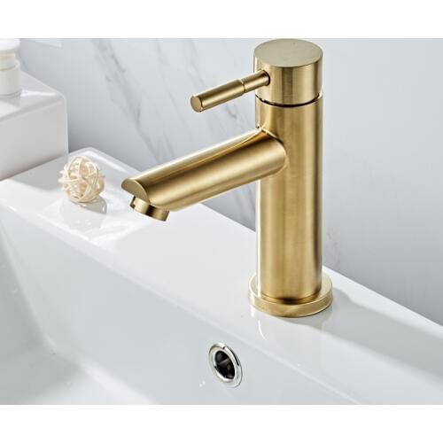 Bathroom Faucet Solid Brass Bathroom Basin Faucet Cold And Hot Water Mixer Sink Tap Single Handle Deck Mounted Brushed Gold Tap