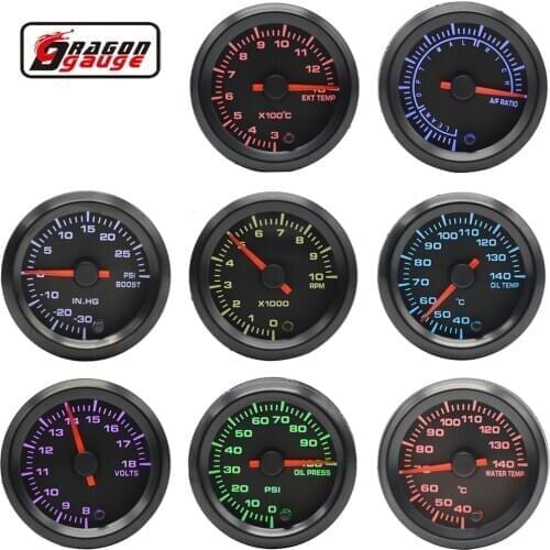 Dragon 2 " 52mm 7 Colors Backlight Boost Water Oil Temp Pressure Meter Volt Air Fuel EGT Gas Tachometer Car RPM Gauge