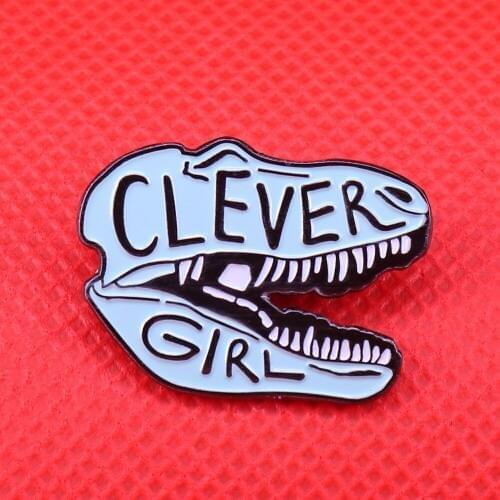 Clever girl enamel pin dinosaur brooch raptor teeth badge feminist pins cute animal jewelry gifts for women accessories