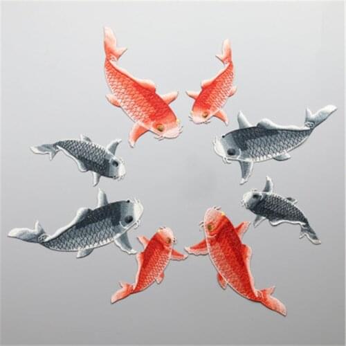 Ursmart Embroidery cute red carp without adhesive cloth design DIY custom decorative accessories hand sewing golden fish patch