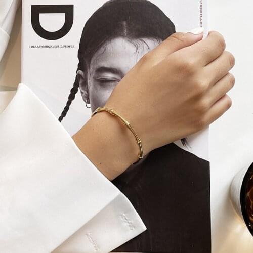 Vintage Bamboo Shape Bangles Bracelet Trendy Smooth Party Adjustable Gold Bracelet For Women Boho Jewelry Christmas Gifts