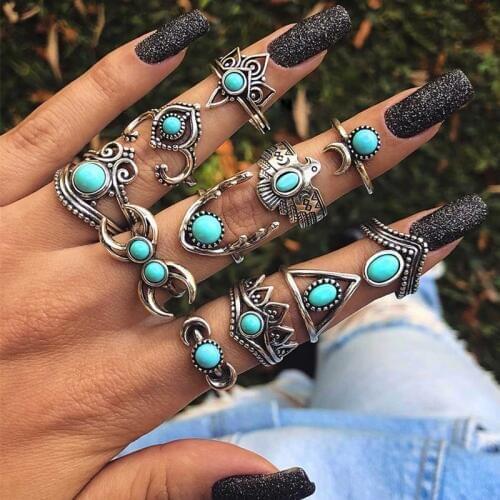 Boho Vintage Ancient silver Color Knuckle Ring Set Retro Midi Finger Rings For Women girls Anillos Anel