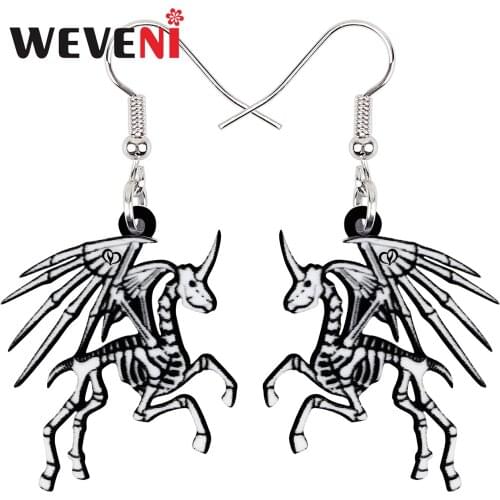 WEVENI Halloween Acrylic Horror Skeleton Horse Skull Unicorn Earrings Fashion Drop Dangle Charms Gifts Jewelry For Women Girls