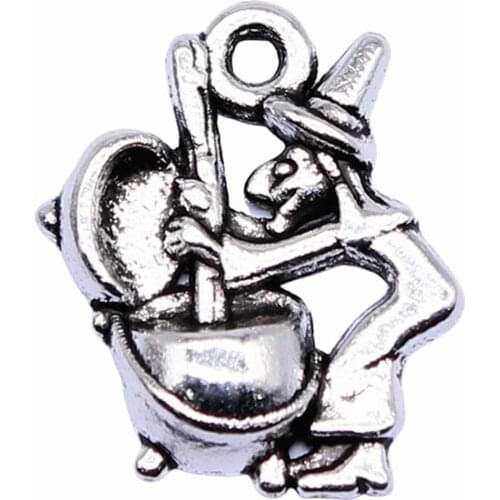 WYSIWYG 10pcs 17x14mm Antique Silver Color Witch Pounding Medicine Charms Pendant For Jewelry Making DIY Jewelry Findings