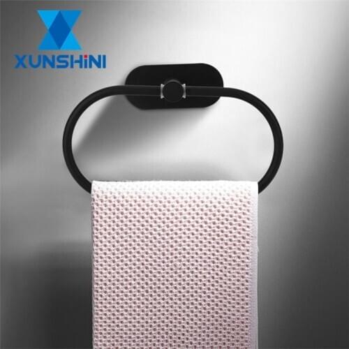 XUNSHINI 304 Stainless Steel Towel Ring Holder Euro Antique Style Black Paint Towel Rack for Bathroom Wall Mounted