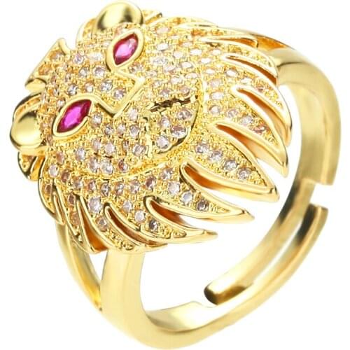 Gold lions rings for women copper AAA zircon open adjustable rings initial Jewery Punk Hip Hop Rock womens rings religion