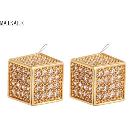 MAIKALE Trendy Square Stud Earrings Paved Cubic Zirconia Magic Cube Shape Zircon Small Earings Korean Earrings for Women Gifts