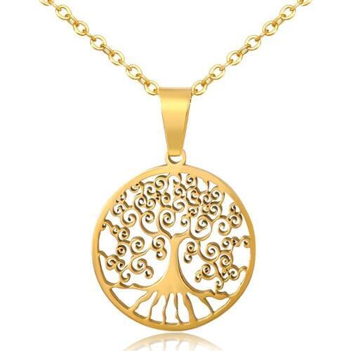 For Christmas Tree Of Life Pendant Necklace For Women Jewelry Long Round Gold Necklace Fashion Necklaces 2019