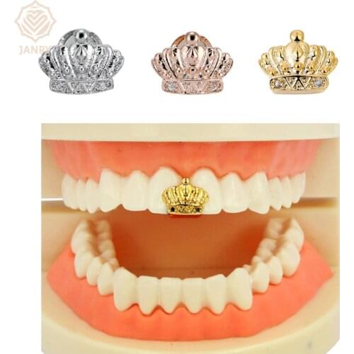 JANRY Crown Gold Teeth With 4 Diamond Braces CZ Stones Tooth Grill For Men Women Gift Gifts Hot Sell