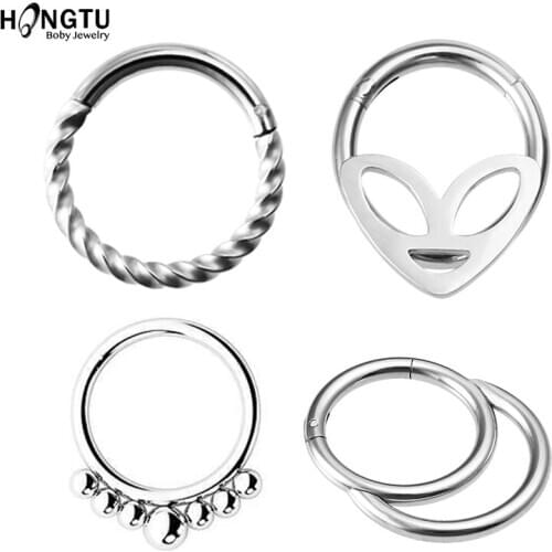 1PC 16G Stainless Steel Hinged Septum Ring Clicker Segment Nose Rings Hoop Lip Ear Cartilage Helix Women Body Piercing Jewelry