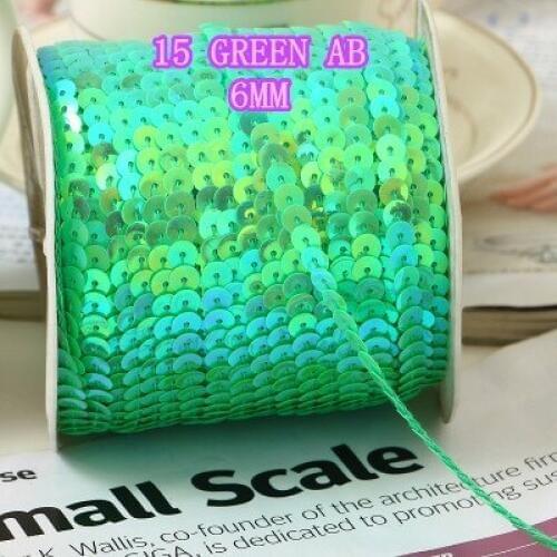 100 Yards 6mm AB Multi-Colored Sequins Trim, Sold per Packet of 1 Roll(100 Yards)- Green AB Sewing Ribbon