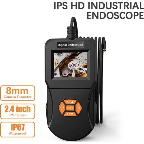2.4 Inch HD 8mm Industrial Endoscope Camera 8 LED Adjustable Professional Inspection Camera IPS Screen Waterproof Borescope