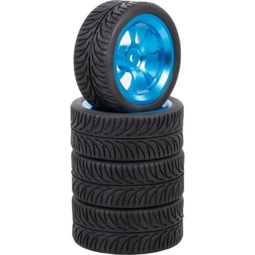 4pcs 65mm Rubber Tyre Metal Wheel Rims High Grip Rubber Tires for 1/12 1/14 1/18 Wltoys RC Car 144001 A959 124019 124018
