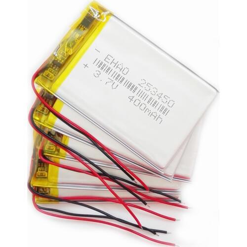 5 pcs EHAO 253450 3.7V 400mAh ultra thin Lithium Polymer LiPo Rechargeable Battery cells For Mp3 GPS smart watch speaker