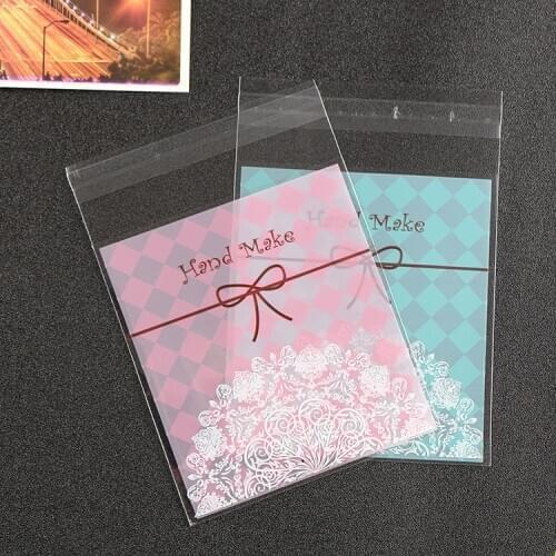 500PCS Lace Handmade Printed Cookie Cellophane Bags Birthday Plastic Biscuit Bags Candy Packing Self Adhesive Bags OPP Bag 10x10