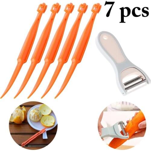 7PCS Plastic Orange Peeler Portable Citrus Paring Knife Kitchen Tool 2 in 1 Fruit Vegetable Apple Carrot Peelers