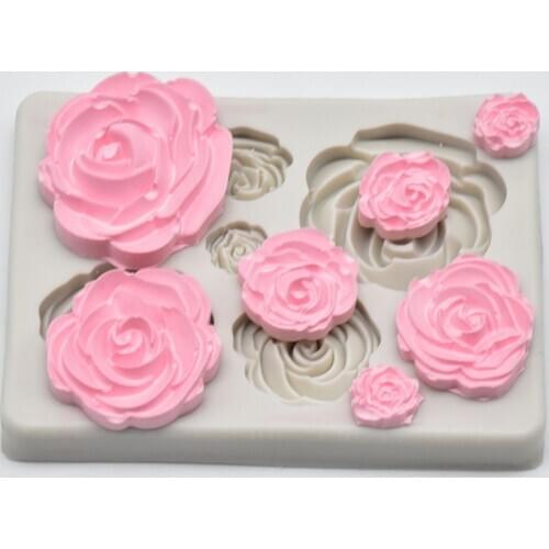 Aomily 7 Holes Rose Shaped 3D Silicon Chocolate Jelly Candy Cake Bakeware Mold DIY Pastry Bar Ice Block Soap Mould Baking Tool