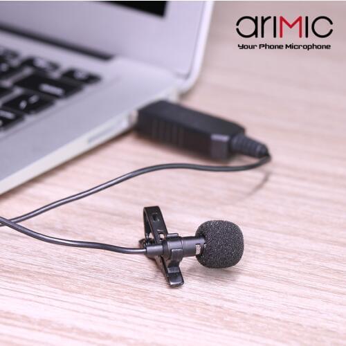 AriMic USB Recording Lavalier Microphone Clip-on Lapel Omnidirectional Condenser Mic for Macbook Pro Air Computers PC Laptop