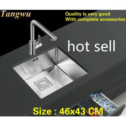 Free shipping Balcony trumpet high quality kitchen manual sink single trough 304 stainless steel fashion hot sell 46x43 CM