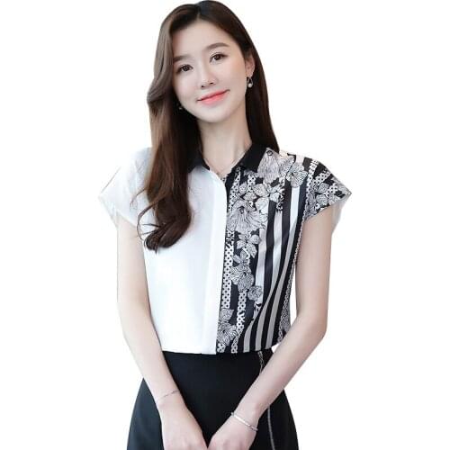 Women Blouses Summer Fashion Chiffon Top Solid Color Stitching Short Sleeve Shirt Womens Tops and Blouses Blusas