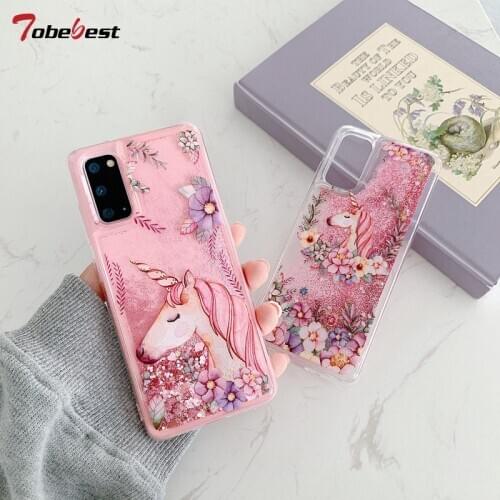 Cute Unicorn Liquid Glitter Case For Samsung Galaxy A51 A71 5G A01 A11 A21 A21S A31 A41 A81 A91 M31 M51 Dynamic Quicksand Cover