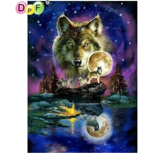 DPF diamond painting cross stitch needlework DIY wolf star-sky 5D diamond mosaic kit square gift decor diamond embroidery crafts