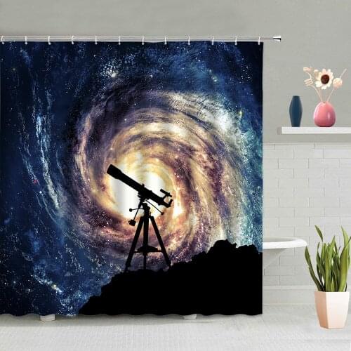 Galaxy Shower Curtain Universe Planet Starry Sky Night View Waterproof Curtains Outer Space Scenic Bathroom Decor Screen Fabric