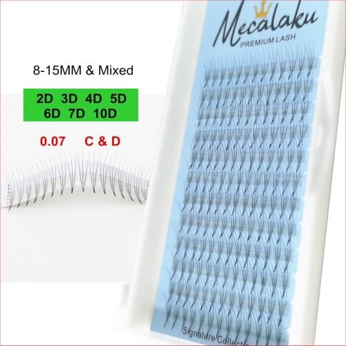 Mecalaku Sharp Narrow Stem Premade Volume Fans Lash 2D/3D/4D/5D/6D/7D/10D Thin Pointy Base Russian Volume Fans Eyelashes